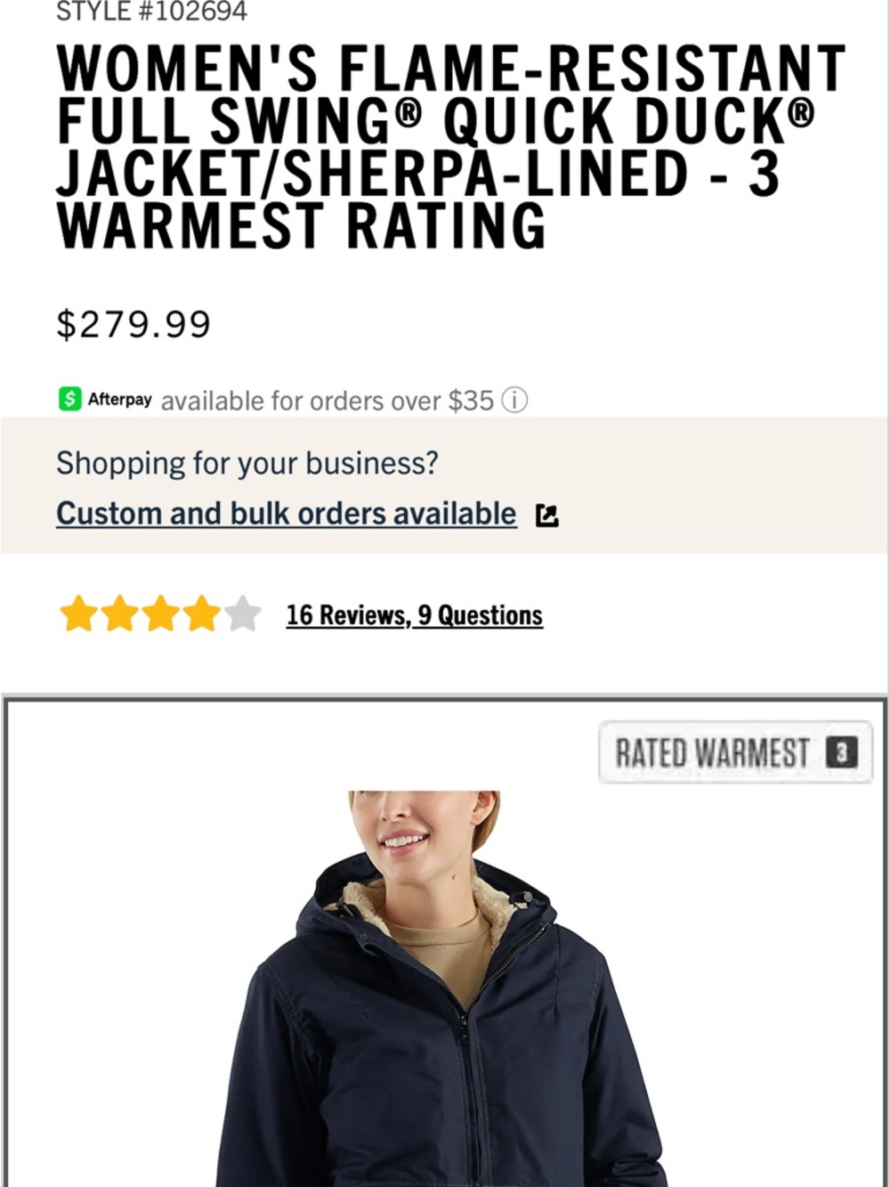 NWT women’s Carhartt flame-resistant jacket